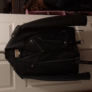 Black leather motorcycle jacket